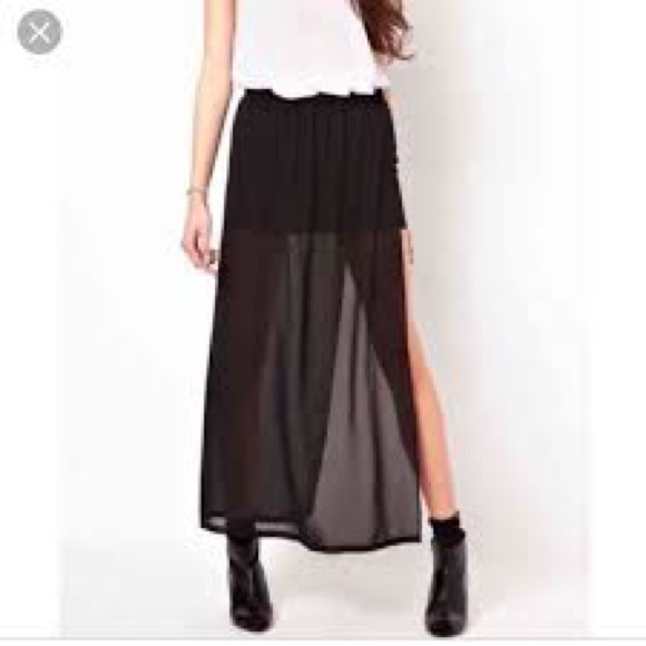 H&M Divided Black Sheer Maxi Skirt with Slit on both sides SZ 4 - Picture 3 of 7